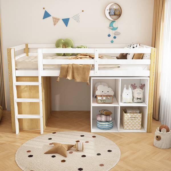 Hochbett Noah Braun - Weiß - Holzwerkstoff - Massivholz - 96 x 120 x 204 cm