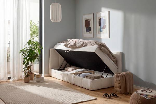Bett LUNA Beige - Textil - Holz teilmassiv - 114 x 1 x 100 cm