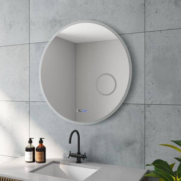 Rund Spiegel Φ 80 cm LED Badspiegel Silber - Glas - 80 x 80 x 3 cm