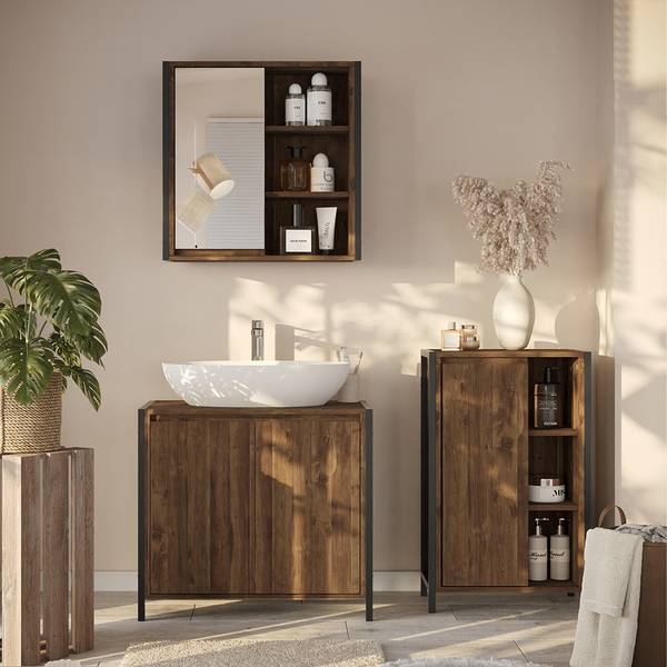 Badmöbel-Set Naola 57740 3er Set Schwarz - Braun - Holzwerkstoff - 70 x 65 x 40 cm