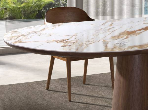 Esstisch 1173 Gelb - Walnuss - Marmor - 240 x 76 x 120 cm