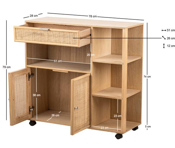 Servierwagen OULU Braun - Massivholz - 78 x 79 x 28 cm