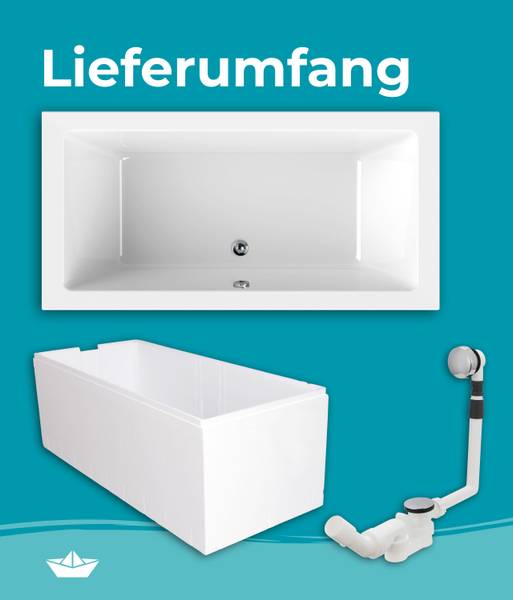Badewanne ModernSquare2 3-teilig Träger Weiß - Kunststoff - 90 x 51 x 190 cm