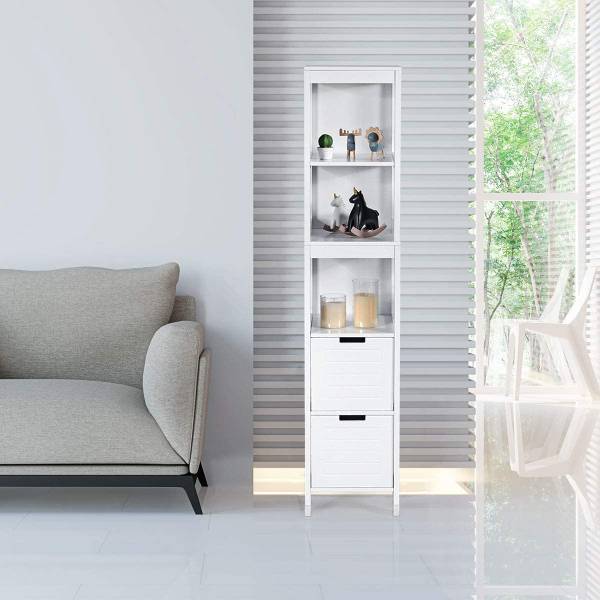 Badschrank mit 2 Schubladen Weiß - Holzwerkstoff - 30 x 145 x 30 cm