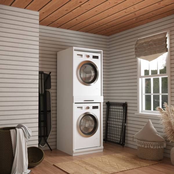 Waschmaschinenschrank Lisbon Weiß - Holzwerkstoff - 66 x 198 x 70 cm