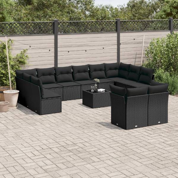 Garten-Lounge-Set 3035205-2 13-teilig Schwarz - Polyrattan - 62 x 69 x 62 cm