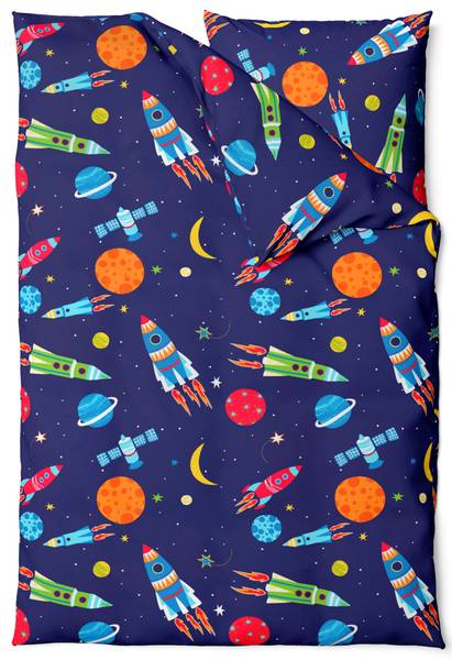 Renforce Bettwäsche Astronauten Blau - Baumwollstoff - 135 x 200 x 1 cm