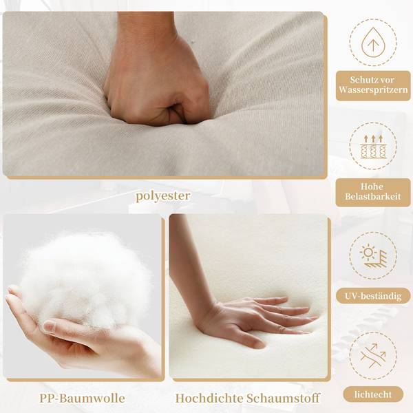 Lounge jardin 4-pce Rhea Ⅴ Beige - Noir - Polyester - Tissu - Acier - Bois composite - 67 x 63 x 182 cm