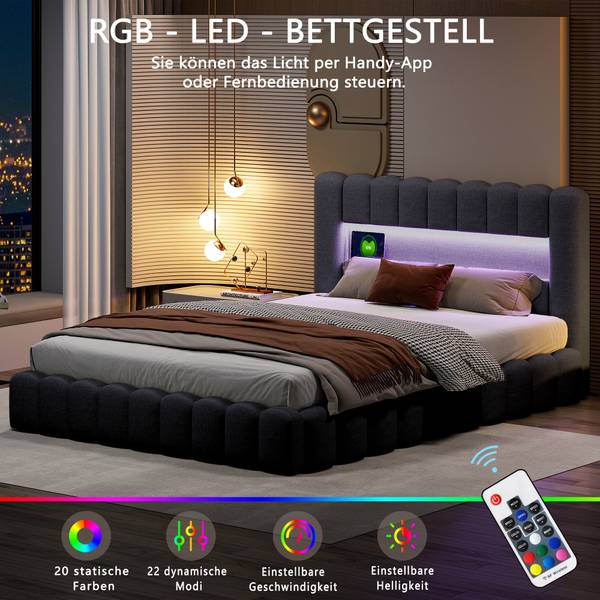 Bettgestell mit Stauraum LKMP01 Grau - Metall - Massivholz - 173 x 96 x 220 cm