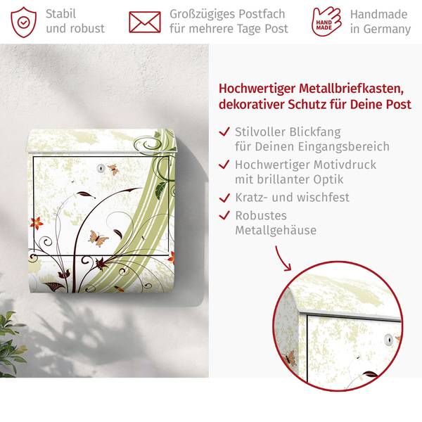Briefkasten Frühlingszeit Grün - Stahl - 39 x 46 x 13 cm