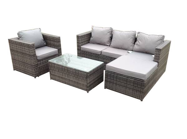 PE Rattan Gartenmöbel L(4er-Set) Grau - Webstoff - Polyresin