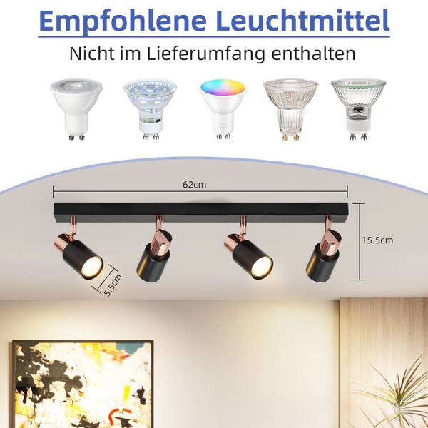 Plafondlamp Janning II met 4 lichtbronnen zwart - metaal - 14 x 12 x 62 cm