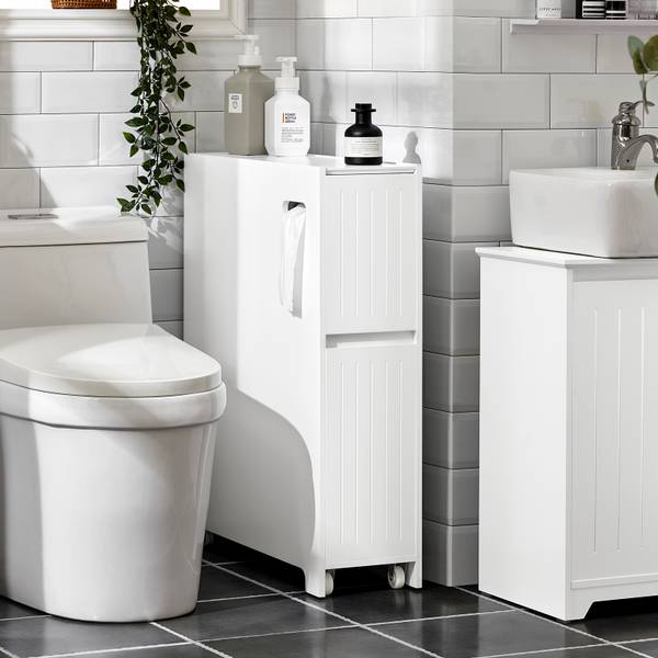 Nisplank met wielen BZR111-W wit - plaatmateriaal op houtbasis - 20 x 75 x 60 cm