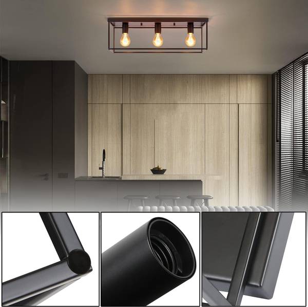 Deckenleuchte Ignaz 3-flammig Schwarz - Metall - 15 x 20 x 60 cm