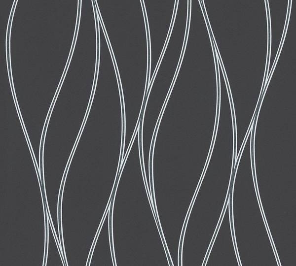Streifentapete Vlies Schwarz - Grau - Silber - Fleece - 53 x 1005 x 1 cm