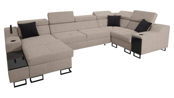 Ecksofa Alicante IV Mini Beige - Schwarz - Ecke davorstehend links