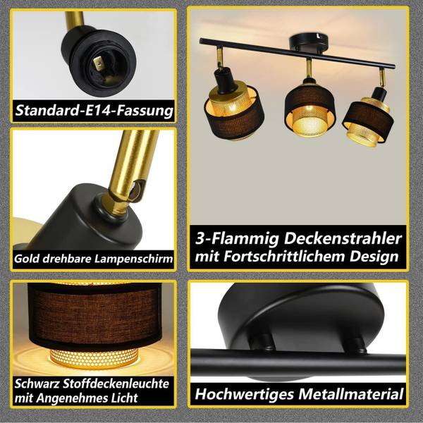 Plafondlamp Lancaster met 3 lichtbronnen zwart - metaal - 10 x 13 x 53 cm