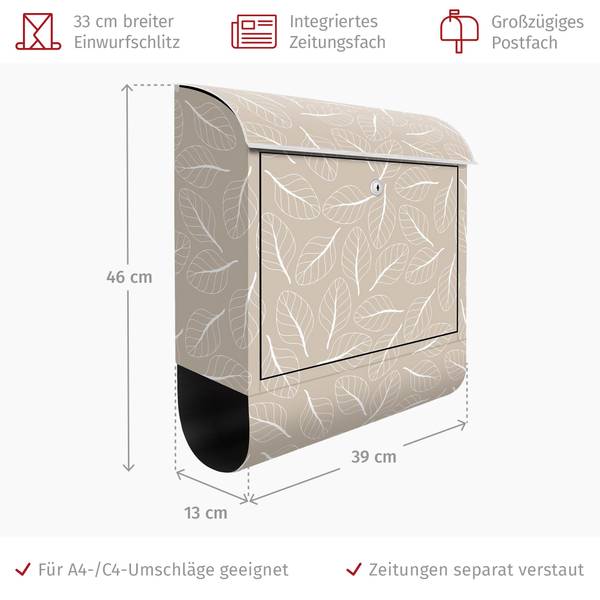 Briefkasten Leaf Trail Beige - Stahl - 39 x 46 x 13 cm