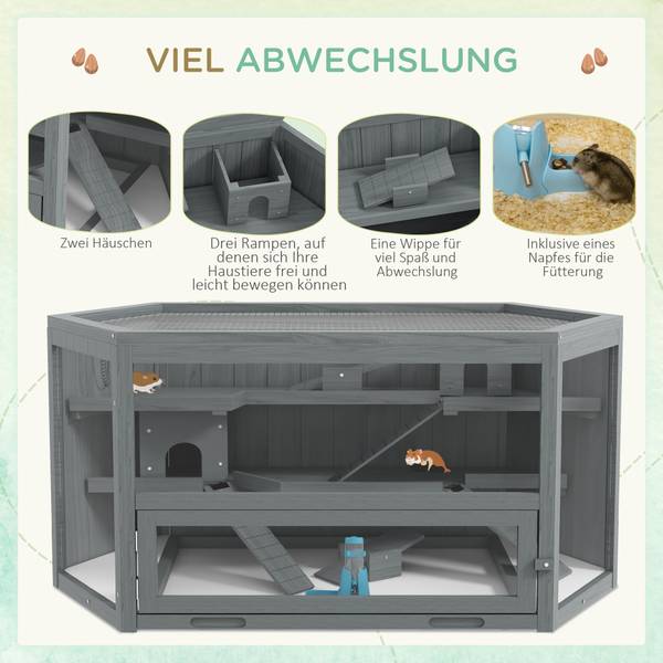 Kleintierstall BB7141 Grau - Massivholz - 65 x 19 x 126 cm