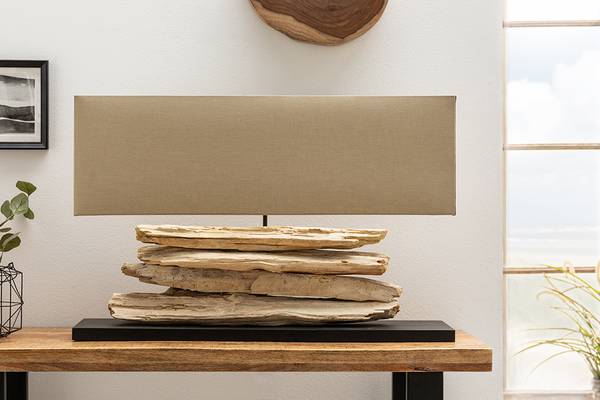 Tischlampe RIVERINE Beige - Braun - Leinen - Eisen - 80 x 51 x 20 cm