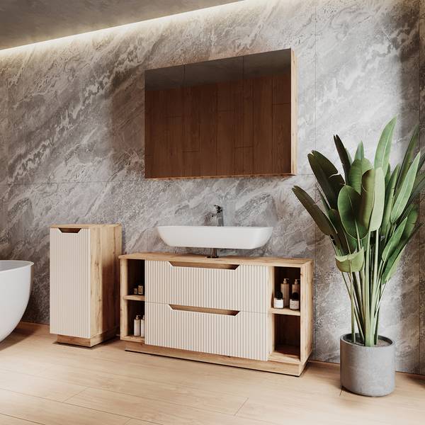 Badmöbel-Set Lotta 59419 Beige - Holzwerkstoff - 120 x 63 x 35 cm