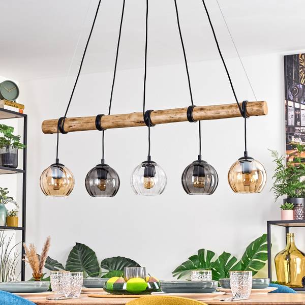 Pendelleuchte Cesaro Braun - Grau - Holzwerkstoff - Metall - 34 x 150 x 100 cm