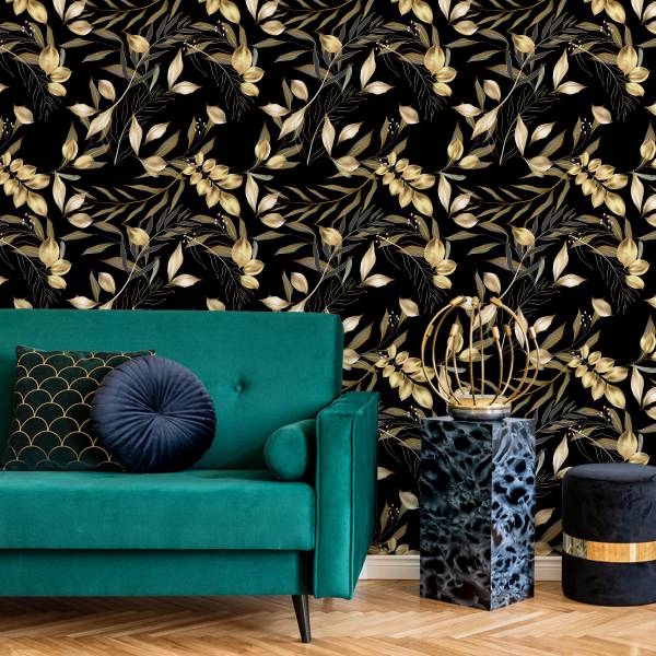 Papier Peint feuilles tropicales nature Beige - Noir - Marron - Gris - Blanc - Papier - 53 x 1000 x 1000 cm