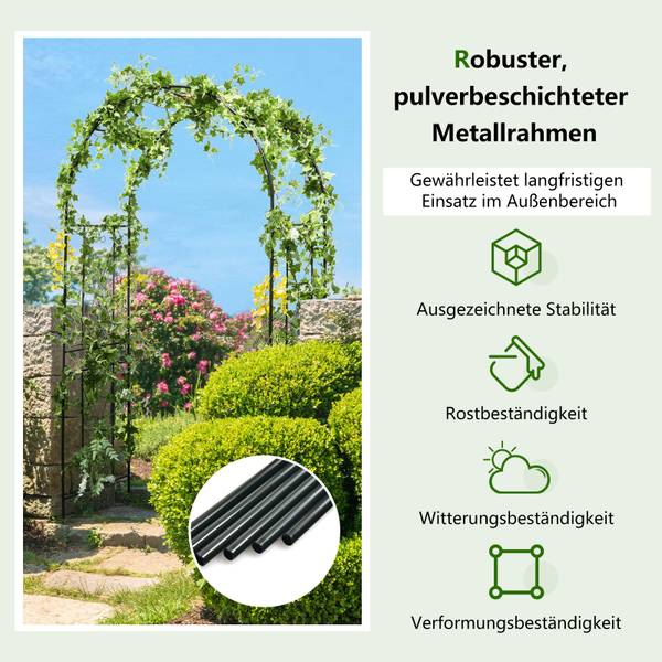 Rosenbogen mit 4 Bodenpfählen 176304 Schwarz - Holzwerkstoff - 120 x 220 x 56 cm