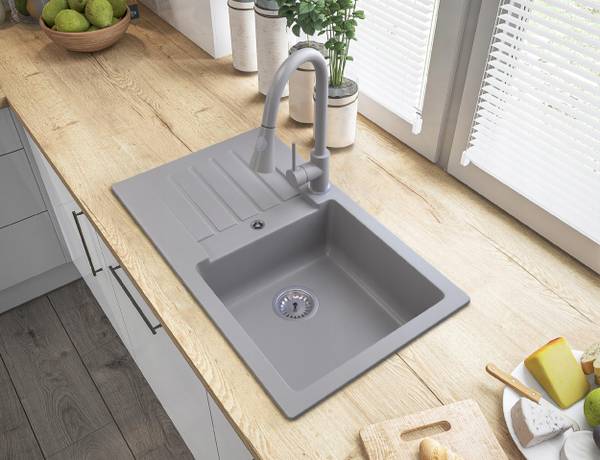 Granitspüle Trix mit Siphon Batterie Grau