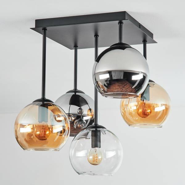 Deckenleuchte Cesaro Grau - Orange - Silber - Aluminium - Klarglas - 37 x 42 x 37 cm