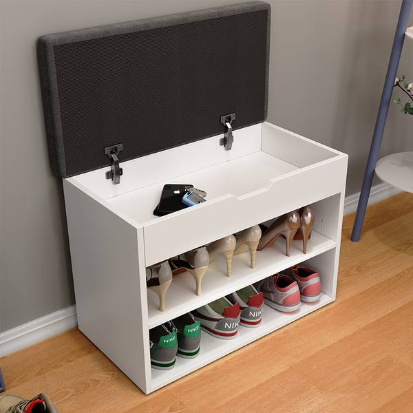 Banc pour chaussures Titus 40245 Blanc - Bois manufacturé - 60 x 45 x 30 cm