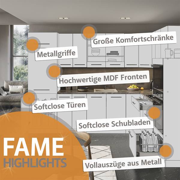 Küchenzeile Fame-Line 63985 Eiche Dekor - Schiefergrau