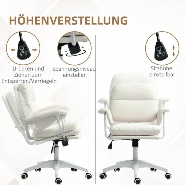 Bürostuhl 921-739V00WT Weiß - Kunstleder - 64 x 98 x 65 cm