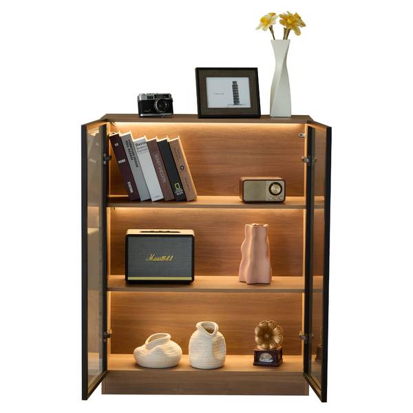 Sideboard EveGlass Ⅲ Braun - Holzwerkstoff - Glas - 80 x 106 x 32 cm