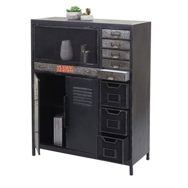 Apothekerkommode Oakland Schwarz - Metall - 89 x 115 x 35 cm