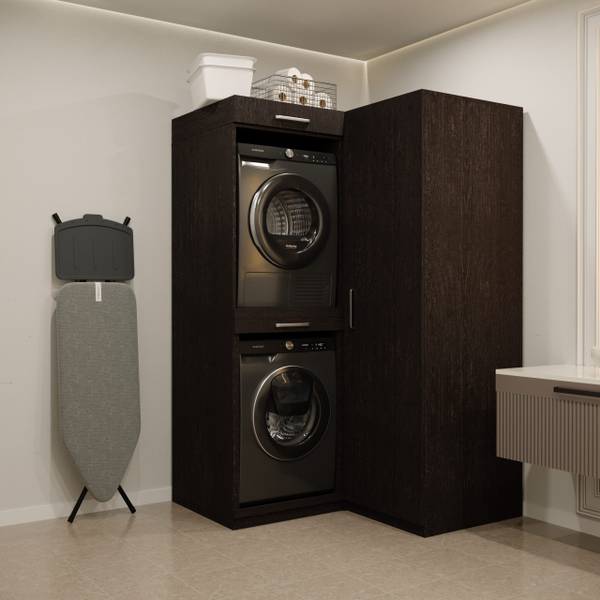 Armoire pour machine à laver London Noir - Bois manufacturé - 136 x 211 x 70 cm