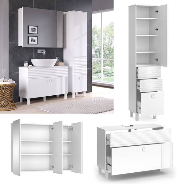 Badmöbel-Set Sola 40871 3er Set Weiß - Holzwerkstoff - 100 x 73 x 38 cm
