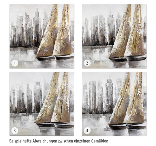 Acrylbild Handgemalt Schiffe & Boote Jec Grau - Baumwollstoff - 80 x 80 x 4 cm