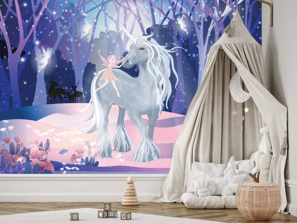 Fototapete Einhorn Wald Bäume Märchen 300 x 210 x 210 cm