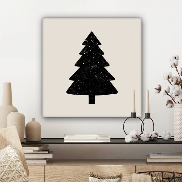 TABLEAU SUR TOILE Sapin de Noël Noir - Coton - 50 x 50 x 2 cm