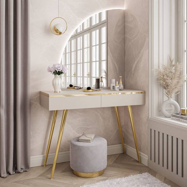 AURORA-SQ Schminktisch Spiegel Linke Beige - Holzwerkstoff - 102 x 79 x 44 cm