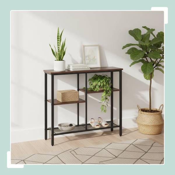 Konsolentisch mit 4 Ablagen Schwarz - Braun - Eisen - 80 x 75 x 22 cm