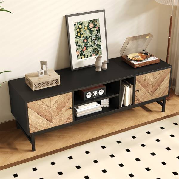 TV-Lowboard Marlene Schwarz - Braun - Stahl - 150 x 55 x 38 cm