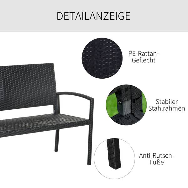 Gartenbank 867-022 Schwarz - Polyrattan - 60 x 85 x 122 cm
