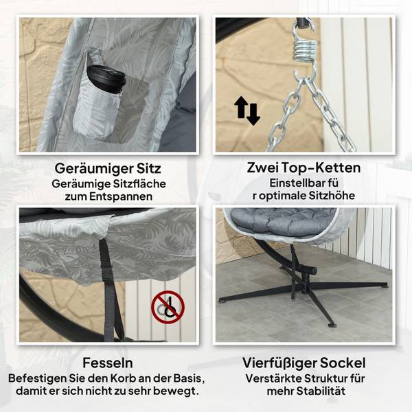 Hängesessel 84A-358V00GY Grau - Baumwollstoff - 90 x 180 x 126 cm