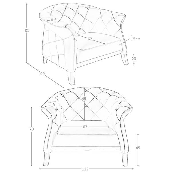 Chester-Sessel 5132 Grau - Flachgewebe - Kunstleder - 112 x 81 x 99 cm