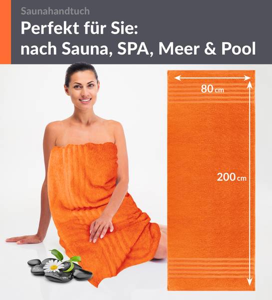 Saunahandtuch London 2er-Set Orange - Frottee - 80 x 1 x 200 cm