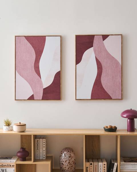 Wandbild mit Rahmen GOWRAN 2-tlg Pink - Rot - Weiß - Kunststoff - 52 x 72 x 3 cm