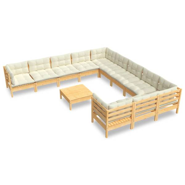 Garten-Lounge-Set 3012534 (12-teilig) Braun - Weiß - Polyester - Kiefer - 64 x 29 x 64 cm