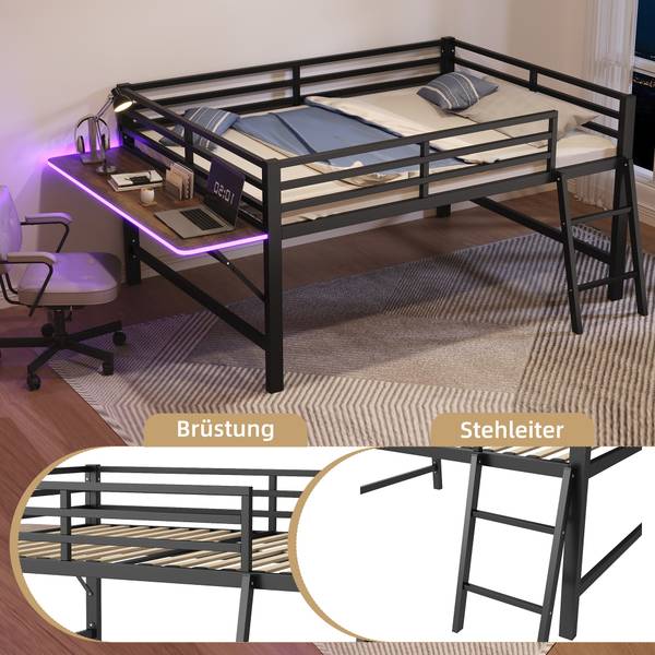 Hochbett Rita Schwarz - Metall - 145 x 102 x 245 cm